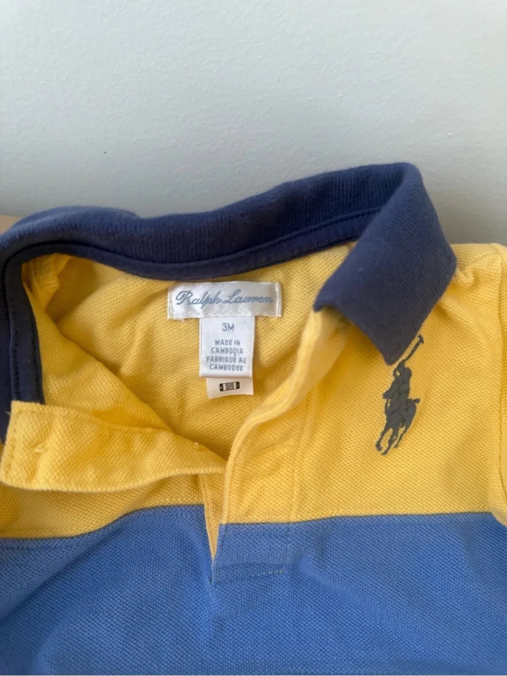 Ralph Lauren Yellow Polo with Blue Chest Stripe and Navy Trim